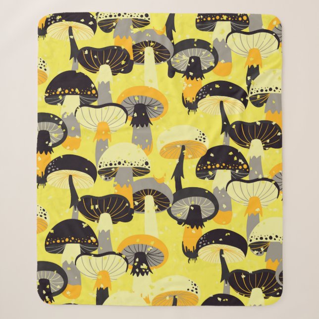 Seamless pattern with different mushrooms.  sherpa blanket (Front)