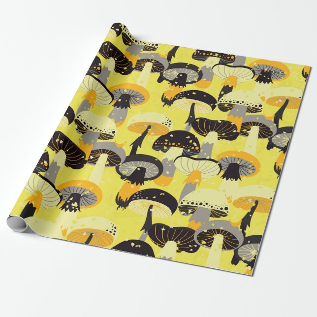 Seamless pattern with different mushrooms.  wrapping paper (Unrolled)