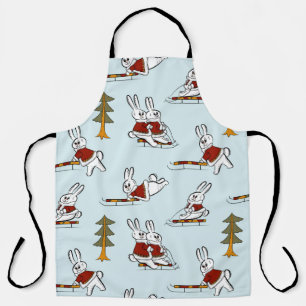 Seamless pattern with different rabbits on sleds i apron