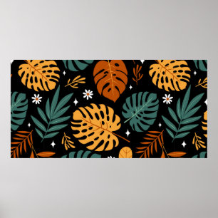 Seamless pattern with different tropical leaves an poster