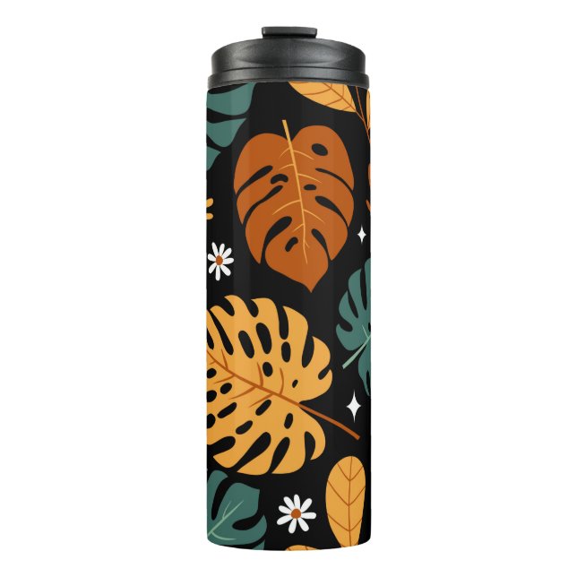 Seamless pattern with different tropical leaves an thermal tumbler (Front)