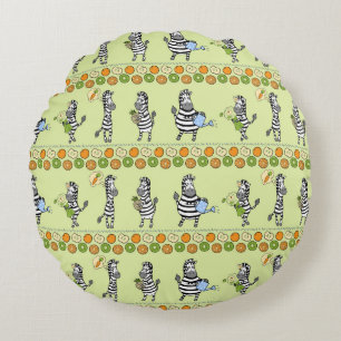 Seamless pattern with different zebras and differe round cushion