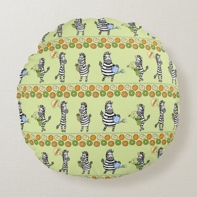 Seamless pattern with different zebras and differe round cushion (Front)