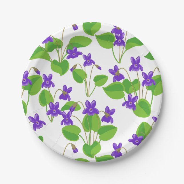 seamless pattern with dog-violet flowers paper plate (Front)