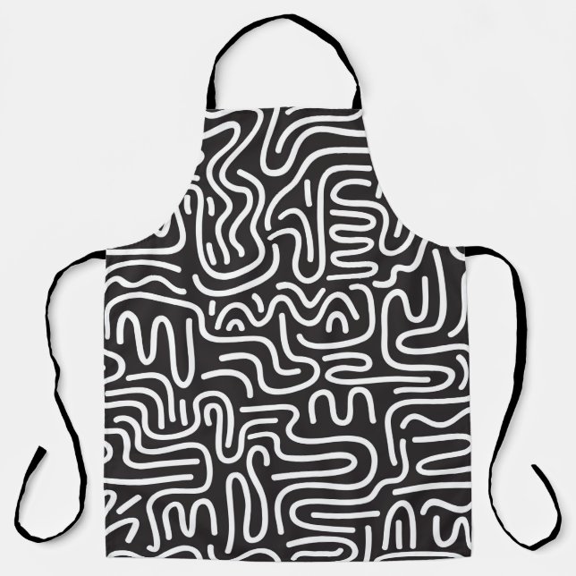 Seamless pattern with doodle wavy lines in retro s apron (Front)