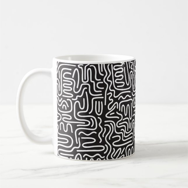 Seamless pattern with doodle wavy lines in retro s coffee mug (Left)