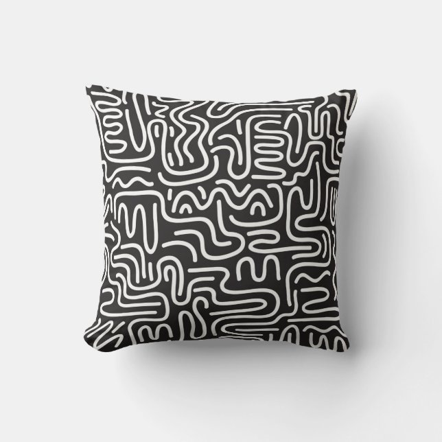 Seamless pattern with doodle wavy lines in retro s cushion (Front)
