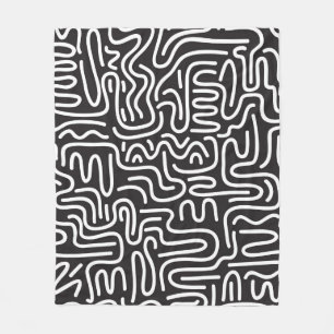 Seamless pattern with doodle wavy lines in retro s fleece blanket