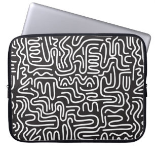 Seamless pattern with doodle wavy lines in retro s laptop sleeve