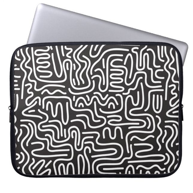 Seamless pattern with doodle wavy lines in retro s laptop sleeve (Front)