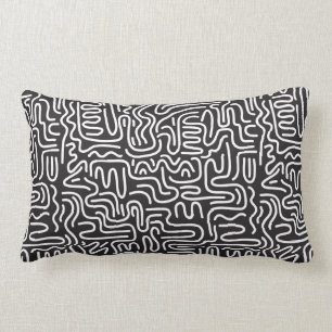 Seamless pattern with doodle wavy lines in retro s lumbar cushion