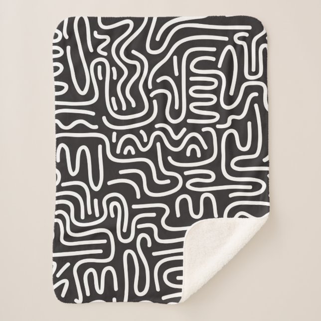 Seamless pattern with doodle wavy lines in retro s sherpa blanket (Front)