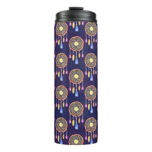 Seamless pattern with dreamcatchers, hand drawn in thermal tumbler