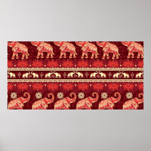Seamless pattern with elephants poster