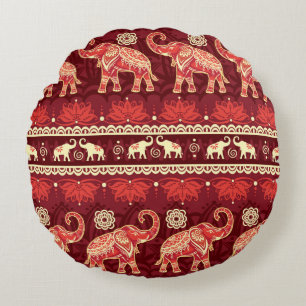 Seamless pattern with elephants round cushion