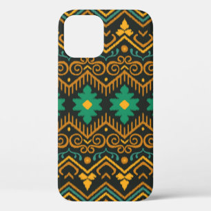 Seamless pattern with embroidery. Ikat Fabric. Eth iPhone 12 Case