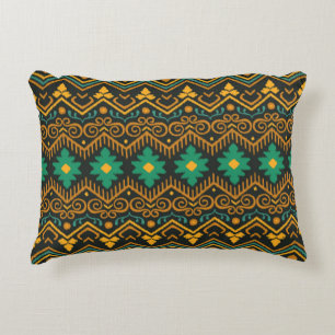 Seamless pattern with embroidery. Ikat Fabric. Eth Decorative Cushion
