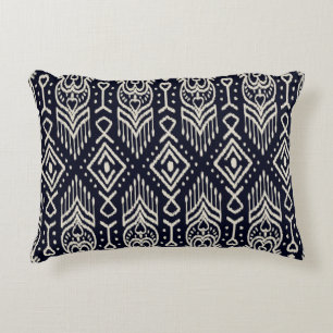 Seamless pattern with embroidery. Ikat Fabric. Eth Decorative Cushion