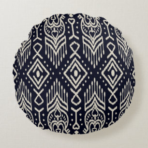 Seamless pattern with embroidery. Ikat Fabric. Eth Round Cushion