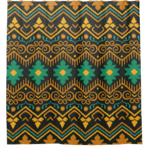 Seamless pattern with embroidery. Ikat Fabric. Eth Shower Curtain