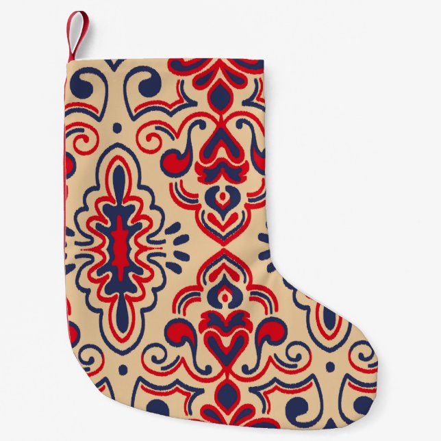 Seamless pattern with embroidery. Ikat Fabric. Eth Small Christmas Stocking (Front)
