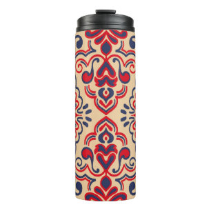Seamless pattern with embroidery. Ikat Fabric. Eth Thermal Tumbler
