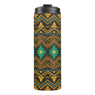 Seamless pattern with embroidery. Ikat Fabric. Eth Thermal Tumbler