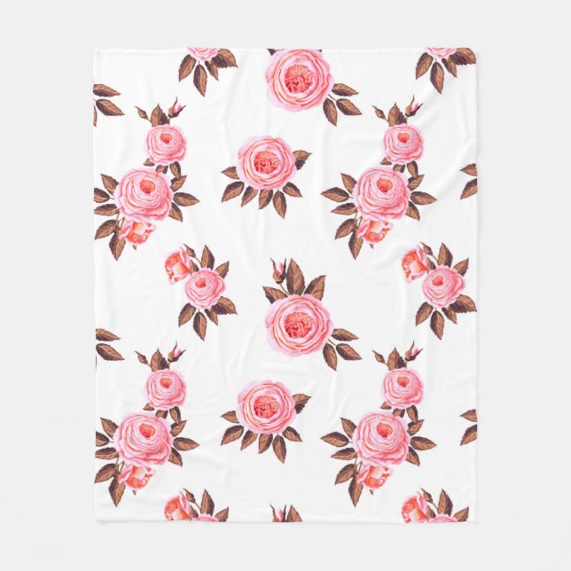 Seamless pattern with english rosesbeautiful,black fleece blanket (Front)