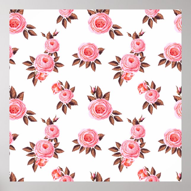 Seamless pattern with english rosesbeautiful,black poster (Front)