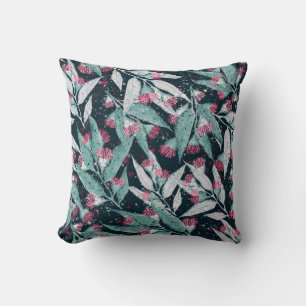 Seamless pattern with eucalyptus leaves and flower cushion