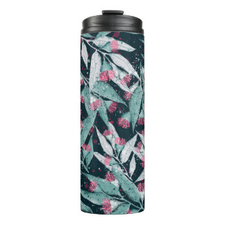 Seamless pattern with eucalyptus leaves and flower thermal tumbler