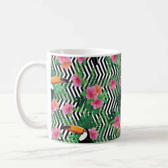 Seamless pattern with exotic hibiscus flowers touc coffee mug (Left)