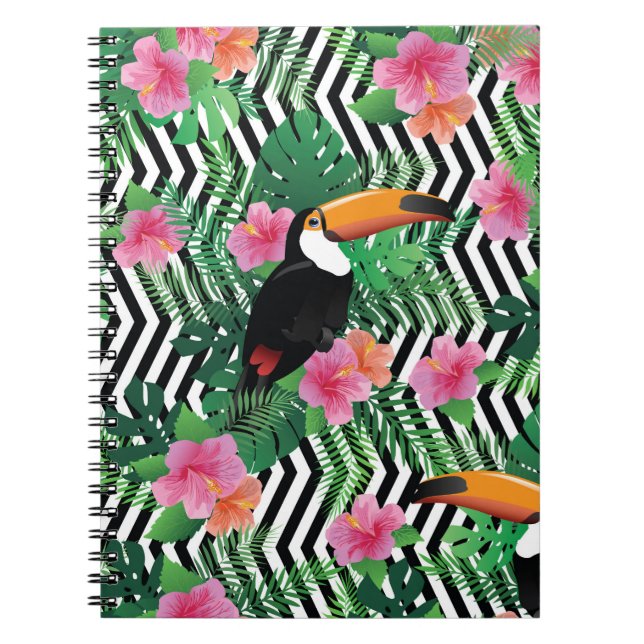 Seamless pattern with exotic hibiscus flowers touc notebook (Front)
