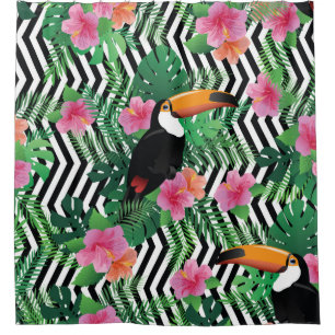 Seamless pattern with exotic hibiscus flowers touc shower curtain
