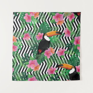 Seamless pattern with exotic hibiscus flowers touc tapestry