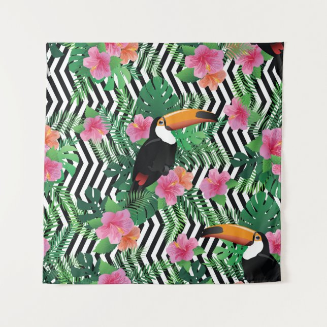 Seamless pattern with exotic hibiscus flowers touc tapestry (Front)