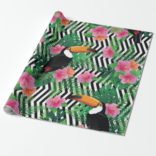 Seamless pattern with exotic hibiscus flowers touc wrapping paper