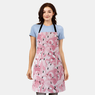 seamless pattern with exotic pink flamingos birds apron