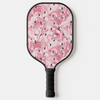 seamless pattern with exotic pink flamingos birds pickleball paddle
