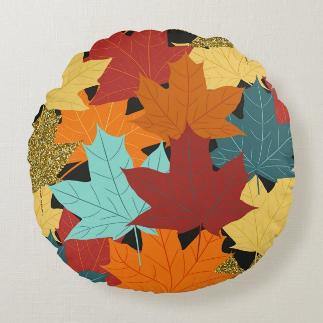 Seamless pattern with fall maple leaves. illustrat round cushion (Front)