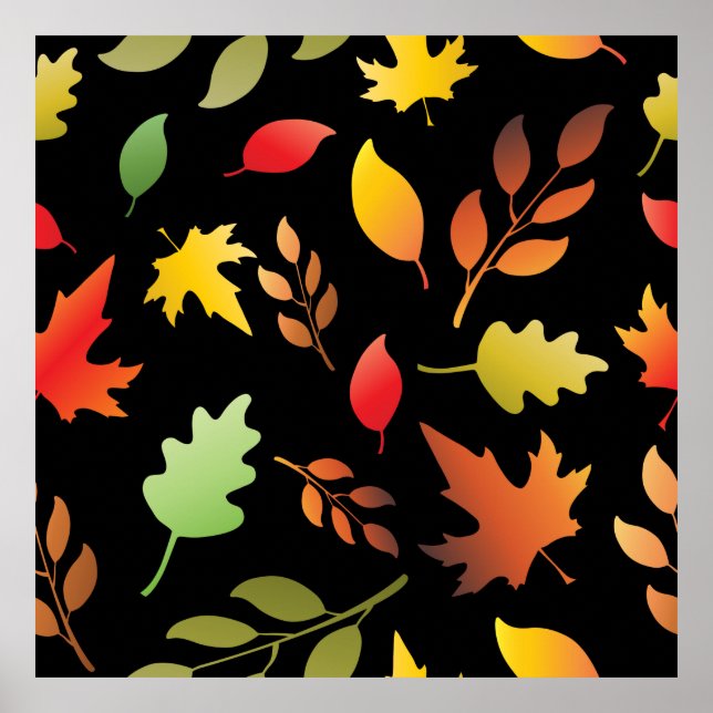 Seamless pattern with fallen autumn leaves and col poster (Front)