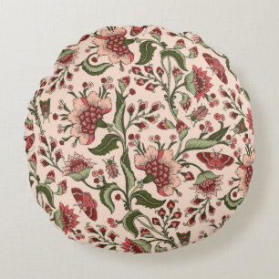 Seamless pattern with fantasy flowers, natural wal round cushion