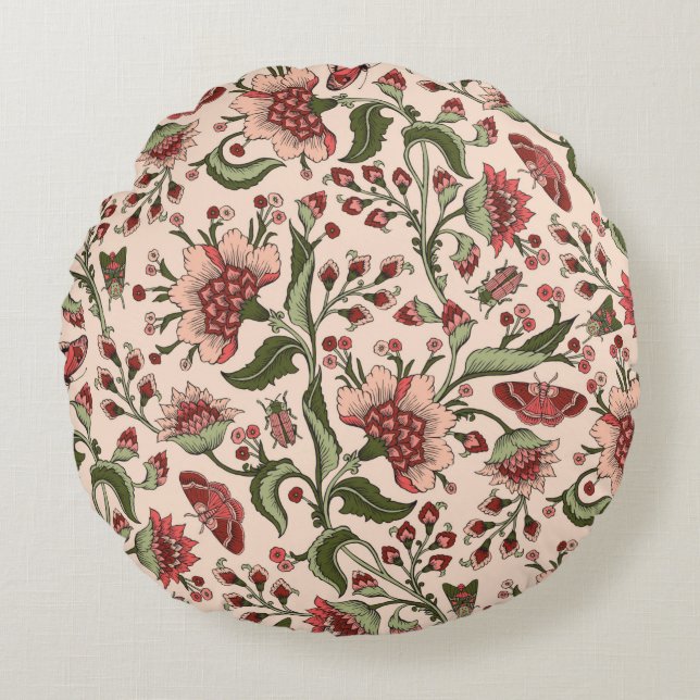 Seamless pattern with fantasy flowers, natural wal round cushion (Front)