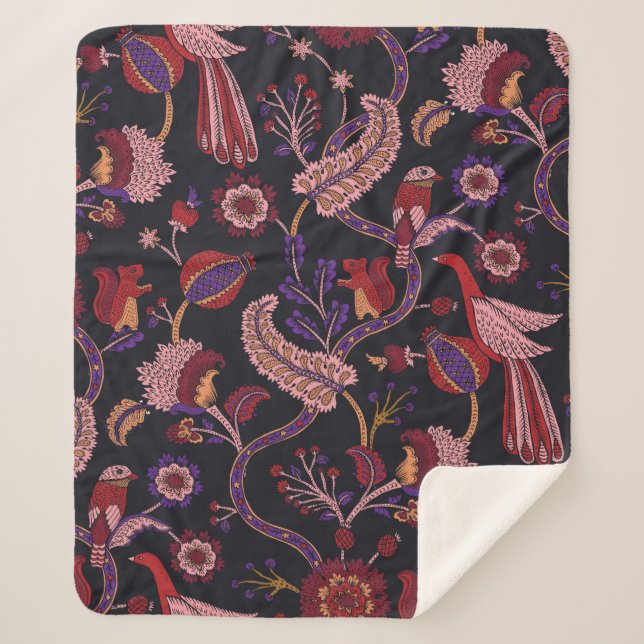 Seamless pattern with fantasy flowers, natural wal sherpa blanket (Front)