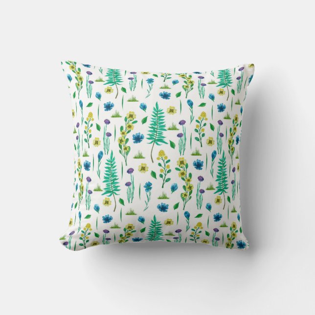 Seamless pattern with fern and flowers cushion (Front)