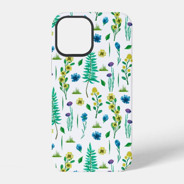 Seamless pattern with fern and flowers iPhone case (Back)