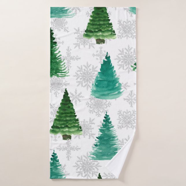 Seamless pattern with fir tree and snowflakes. Wat Bath Towel (Bath Towel)
