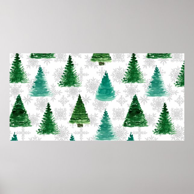 Seamless pattern with fir tree and snowflakes. Wat Poster (Front)