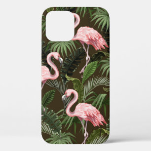 Seamless pattern with flamingo and tropical leaves iPhone 12 case