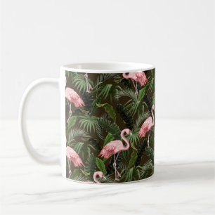 Seamless pattern with flamingo and tropical leaves coffee mug